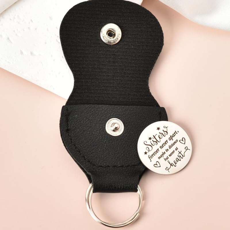 ShiQiao Spl Long Distance Relationship Gifts for Sister Pocket Tokens Double Sided Big Little Sister Birthday Christmas Gift for Big Middle Lil Sis Gradaution Gifts with Leather Case - color: Sisters Forever Never Apart