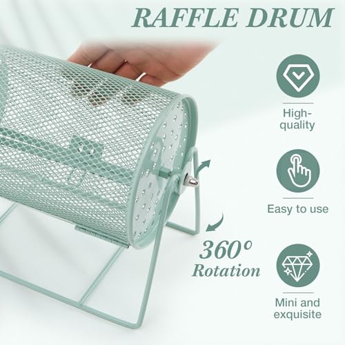 Teenyyou Raffle Drum, Holds 600 Tickets, Small, Integrated Rotary, Green | Metal Ticket Wheel Spinner with Stand, Raffle Ticket Cage for Games Events, Home Parties, School Rewards, 7.09 x 4.72 Inch - color: Green, size: 7.09" X 4.72", Small, style: Integr