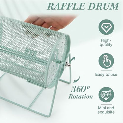 Teenyyou Raffle Drum, Holds 600 Tickets, Small, Integrated Rotary, Green | Metal Ticket Wheel Spinner with Stand, Raffle Ticket Cage for Games Events, Home Parties, School Rewards, 7.09 x 4.72 Inch - color: Green, size: 7.09" X 4.72", Small, style: Integr