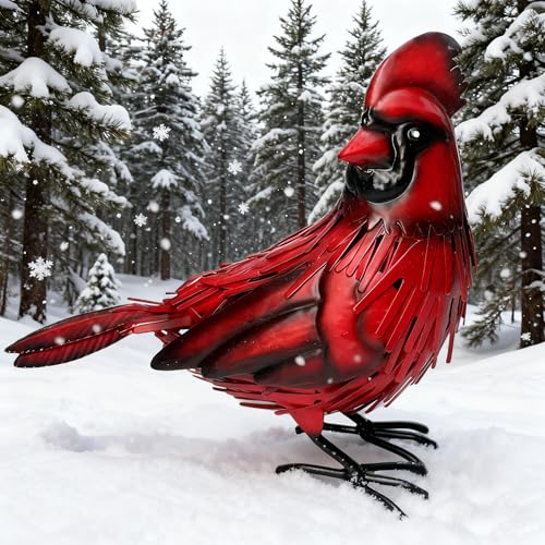 Metal Red Cardinal Garden Fence Decoration Statue Metal Bird Yard Art Red Bird Sculpture for Outdoor Patio & Indoor Home Decor - Gifts for Mom Dad