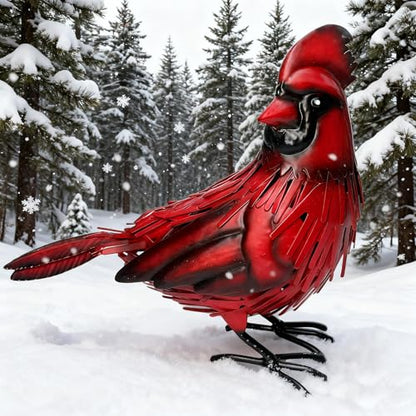 Metal Red Cardinal Garden Fence Decoration Statue Metal Bird Yard Art Red Bird Sculpture for Outdoor Patio & Indoor Home Decor - Gifts for Mom Dad