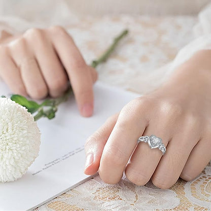 CZ Heart Cremation Ring for Ashes - 925 Sterling Silver Urn Keepsake Rings Memorial Jewelry for Women