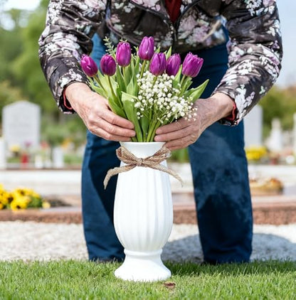 Cemetery Vases with Spikes,Grave Vases for Cemetery with Metal Spikes and Drainage Holes,Grave Flower for Headstones Memorial Gifts Loss of Loved One - color: White