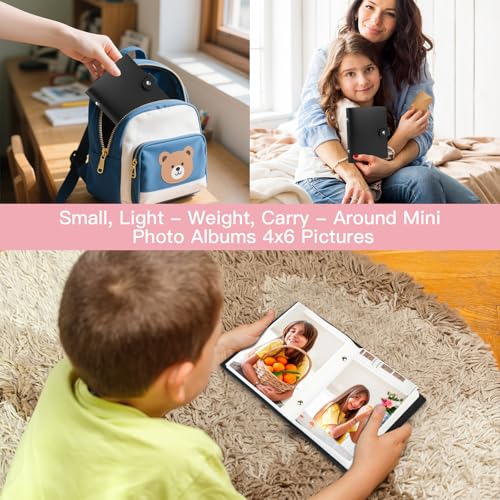 Ruibytree 2 Pack Small Photo Albums 4x6 Pictures, 104 Photos Total, Black | Compact Design, PU Leather Cover, Acid-Free Pages, Top-Loading, Mini Photo Book 4x6 for Kids, Wedding, Anniversary & Travel - color: Black