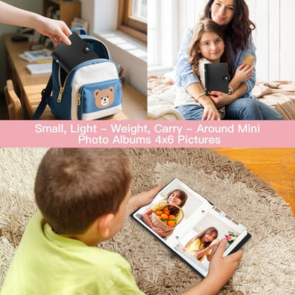 Ruibytree 2 Pack Small Photo Albums 4x6 Pictures, 104 Photos Total, Black | Compact Design, PU Leather Cover, Acid-Free Pages, Top-Loading, Mini Photo Book 4x6 for Kids, Wedding, Anniversary & Travel - color: Black