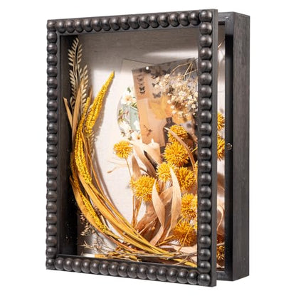 Muzilife 11x14 Shadow Box Pine Wood with Unique Bead Door, 3.18 Deep, Black - color: Black-bead Shape, size: 11"x14"