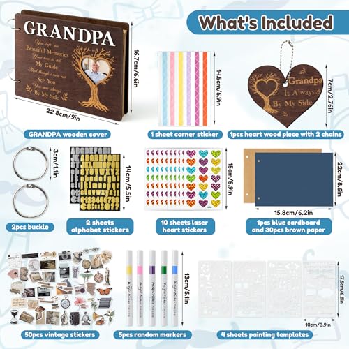 CY2SIDE Grandpa Memorial Gifts Photo Album – 110PCS In Loving Memory of Grandpa Wooden Scrapbook Kit Sympathy Gift for Loss of Grandfather, Bereavement Grief Album for Father’s Day & Grieving Family - style: Memorial Grandpa