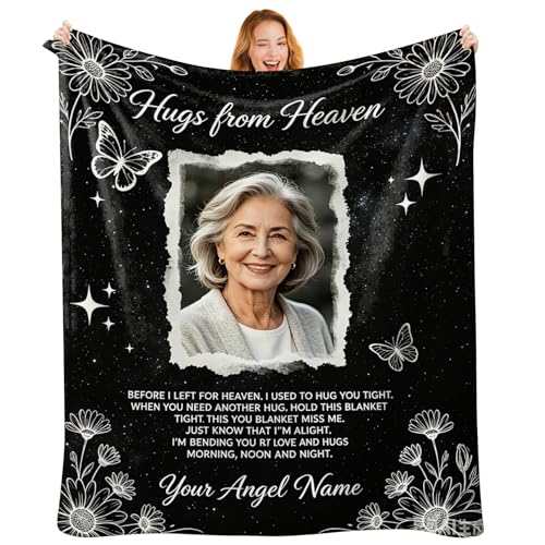 Custom Memorial Blanket with Photo, Personalized in Loving Memory Throw for Loss of Loved One, Made in USA, Customized Sympathy Bereavement Remembrance Grieving Blanket for Loss One (Design 03) - color: Design 03