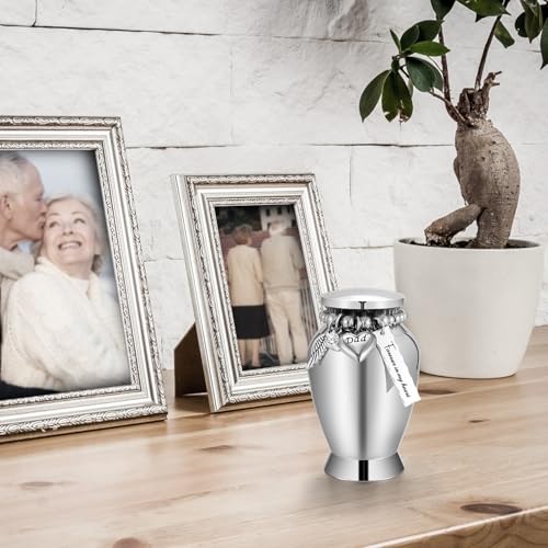Small Urns for Human Ashes Keepsake Mini Cremation Urns for Loss of Loved One Stainless Steel Keepsake Urn for Ashes Compact Memorial Container (Small, Heart Dad)