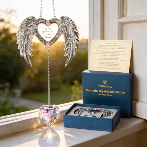 Sympathy Gift for Loss of Loved One,Angel Wing Sun Catcher,Memorial Gifts | A Piece of My Heart is in Heaven,Crystal Suncatcher for Windows, Bereavement & Grief Gift for Women, Remembrance Decor