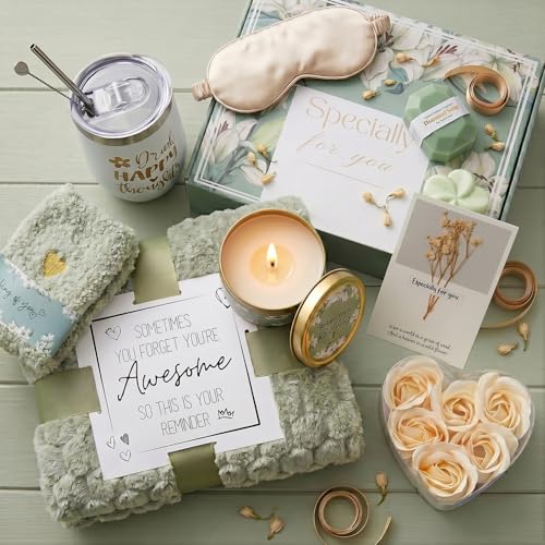 Get Well Soon Gift Baskets for Women,Self Care Gift Package Box, Birthday,Spa & Sympathy Care Package Gifts Set for Mom, Wife, Girlfriend, Sister & Friends - color: Green