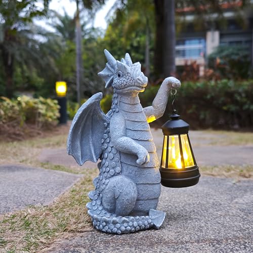 Solar Dragon Outdoor Statue, Dragon Figurine Light, Yard Decor for Patio - color: Gray(dragon)