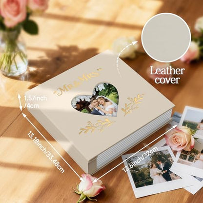 Wedding Photo Album 4x6 400 Pockets, Beige Leather Memory Book Gift - color: Album Heart