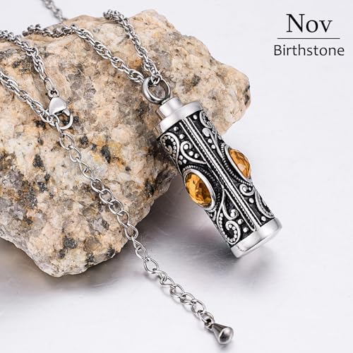 XIUDA Crystal Cremation Urn Necklace for Ashes Keepsake Stainless Steel Memorial Pendant with Flower - color: Yellow