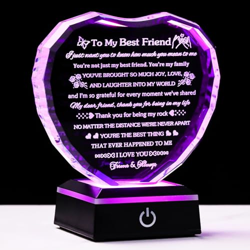 Arikyrist Best Friend Birthday Gifts with LED Base Crystal Heart Friendship BFF Gifts for Women Best Friend Bestie Gift Ideas for Women Gift for Female Friends on Christmas Wedding Valentine's Day - style: Best Friend Gifts + Light Base