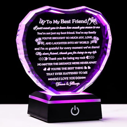 Arikyrist Best Friend Birthday Gifts with LED Base Crystal Heart Friendship BFF Gifts for Women Best Friend Bestie Gift Ideas for Women Gift for Female Friends on Christmas Wedding Valentine's Day - style: Best Friend Gifts + Light Base