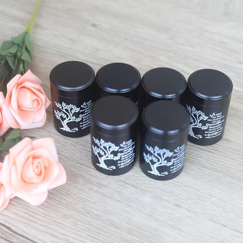 Small Black Aluminum Urns Set of 6 Mini Urns for Ashes with Tree of Life Pattern and Secure Screw Lid - size: Tree of Life - Black