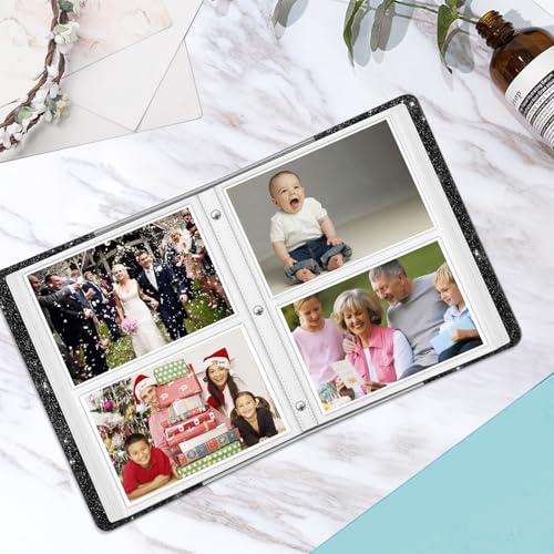 Fintie Photo Album 4x6 Photos - 112 Pockets Wallet Albums Memory Book | Vegan Leather Cover, 4X6 Picture Keepsakes, Family/Wedding/Travel Memory Book, Baby/Kids/Boys/Girls Gift, Glittering Black - color: Glittering Black