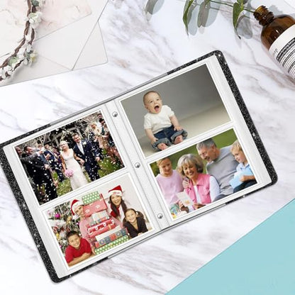 Fintie Photo Album 4x6 Photos - 112 Pockets Wallet Albums Memory Book | Vegan Leather Cover, 4X6 Picture Keepsakes, Family/Wedding/Travel Memory Book, Baby/Kids/Boys/Girls Gift, Glittering Black - color: Glittering Black
