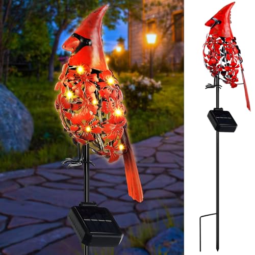 VIHOSE 1 Pcs Cardinal Gift Decor Cardinal Solar Lights for Outside Garden Stake Metal Red Bird Solar Lights Gift Outdoor Stake Grave Patio Yard Lawn Porch Cemetery Decoration for Mom Grandma Women