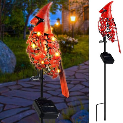 VIHOSE 1 Pcs Cardinal Gift Decor Cardinal Solar Lights for Outside Garden Stake Metal Red Bird Solar Lights Gift Outdoor Stake Grave Patio Yard Lawn Porch Cemetery Decoration for Mom Grandma Women