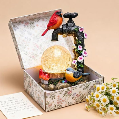 TERESA'S COLLECTIONS Cardinal Garden Decor and Solar Light Glass Ball 6" | LED Light, Cute Cardinal and Faucet , Waterproof Resin Garden Statues, Birds Decor Gifts, Birthday Gifts for Women Mom, - size: Medium