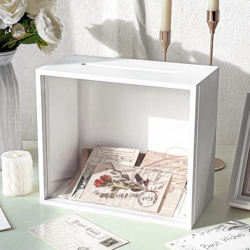 OurWarm White Wooden Wedding Card Box for Party, All-in-one Wood Gift Card Box for Wedding Decorations, Gift Birthday Money Box for Wedding Gifts Rustic Wedding Decor Baby Shower Decorations - color: White