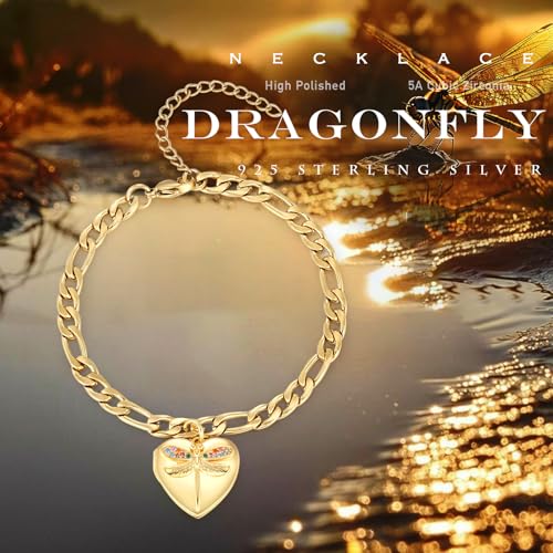 TUGHRA Gold Locket Bracelet for Women, 925 Sterling Silver Heart Photo Bracelet Lockets Memorial Keepsake Jewelry Gift for Mom, Wife, Daughter Mother's Day Birthday - style: A-Dragonfly