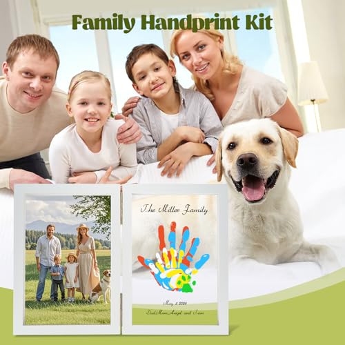 Family Handprint Kit, DIY Baby Hand and Footprint Handmade Keepsake Wooden Frame, Family Gifts with 5 Non-Toxic Baby-Safe Paint, Ideas Gift for New Parents, Grandparents, Father's Day, Mother's Day - color: White, size: 4 Pages Acrylic Boards