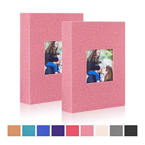 Ywlake Photo Album 4x6 50 Pockets 2 Packs, Small Mini Capacity Linen Photo Album Bulk Sets, Each Pack Holds 50 Top Loader Vertical Only Picture for Kids Boy Girls Pink - color: Pink, size: 50 Pockets/2PK