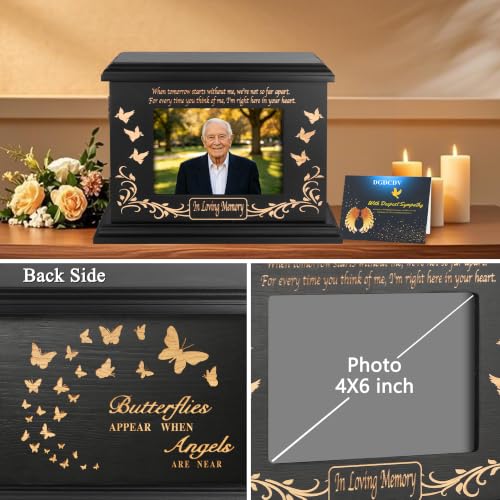 DGDCDV Cremation Urns for Human Ashes Male Female with Photo Frame | Large Wooden Memorial Urns for Adult Woman Men Human Ashes, Decorative Burial Funeral Urns Box and Caskets for Ashes