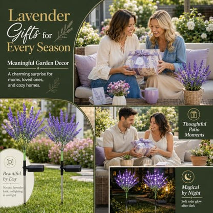 Geegoods Lavender Solar Garden Lights, 2 Pack Outdoor LED Flowers | 2 purple lavender solar flowers with LEDs; auto on/off, IP65 waterproof stakes for pathway, yard, patio and Halloween decor