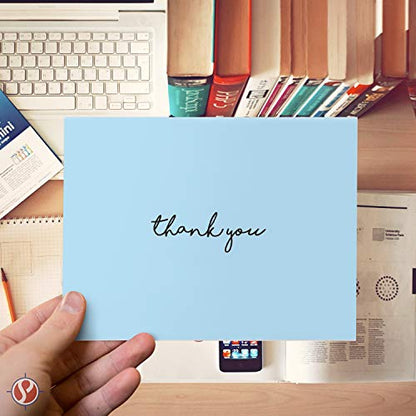 Baby Boy Thank You Card – Elegant Light Blue Greeting for Birthdays, Baby Showers, Weddings, Business – White Blank Interior | 4.25 x 5.5” | Set of 25 Cards & 25 Envelopes - color: Blue