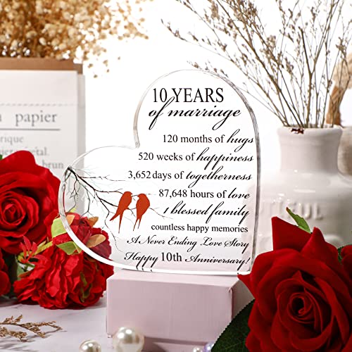 Qunclay 10th Marriage Gift for Parents Couple 10 Years Wedding Anniversary Souvenir Heart Marriage Keepsake Wedding Anniversarys Decorations for Women Men Mom Husband Wife He She Friend Grandparents - style: 10th