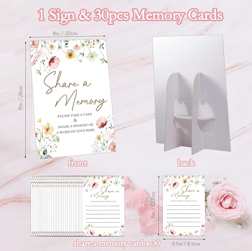 Share A Memory Cards For Celebration Of Life Decorations Ideas - 30 Boho Flowers Memorial Cards and 1 Sign, Guest Book Alternative for Funeral Graduation Wedding Bridal Shower Anniversary Retirement - style: Boho Flowers