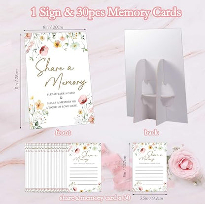 Share A Memory Cards For Celebration Of Life Decorations Ideas - 30 Boho Flowers Memorial Cards and 1 Sign, Guest Book Alternative for Funeral Graduation Wedding Bridal Shower Anniversary Retirement - style: Boho Flowers