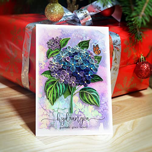 Blue Hydrangea Floral Sympathy Birthday Get Well Love Friend Boss Mom Daughter Girl Grandma Quilling Card, 5in x 7in - color: Blue Hydrangea
