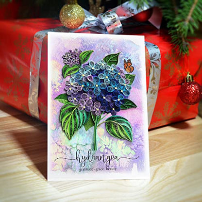 Blue Hydrangea Floral Sympathy Birthday Get Well Love Friend Boss Mom Daughter Girl Grandma Quilling Card, 5in x 7in - color: Blue Hydrangea