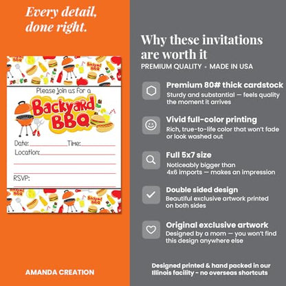 Amanda Creation Backyard BBQ Party Fill In Invitations set of 20 with envelopes. Perfect for Summer parties, graduation, family reunions, barbeques and more… - style: Backyard BBQ