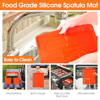 Upgraded Griddle Cleaning Kit for Blackstone 18 Pieces Flat Top Grill Accessories Cleaner Tool Set with Scraper, Heat-Resistant Silicone Spatula Mat with Hanger, Grill Brick, Scouring Pads