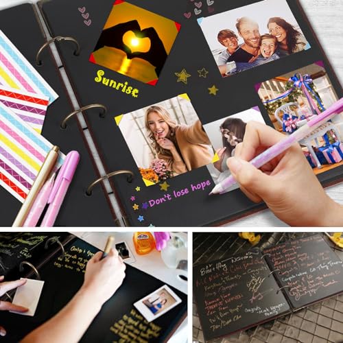 10 Sheets Double Sided 9.84 x 10.24 inch Refill Pages - Acid Free Additional Thick Craft Paper Cardboard for All Series ADVcer 10x10 Three-Ring Loose-Leaf Binder Photo Album Scrapbook (Black) - color: Black