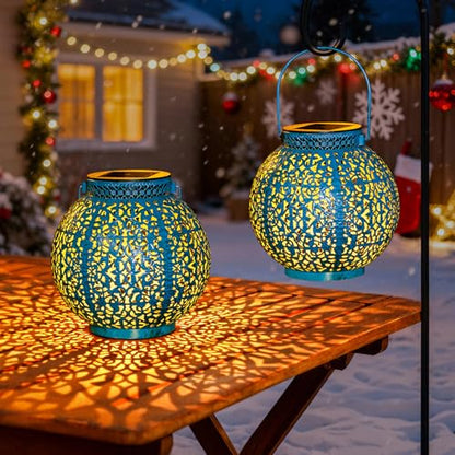 TAKE ME 2 Packs Solar Lanterns Outdoor Lights Waterproof Garden Lanterns for Patio,Outside Mothers Day Gifts Mom Wife Grandma Birthday Gifts [Set of 2] - color: Blue
