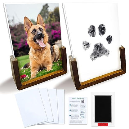 Green Pollywog Wood Base Paw Print Frame Kit with Ink Pad, Set of 2 - size: Wood Base Paw Print Frame Kit