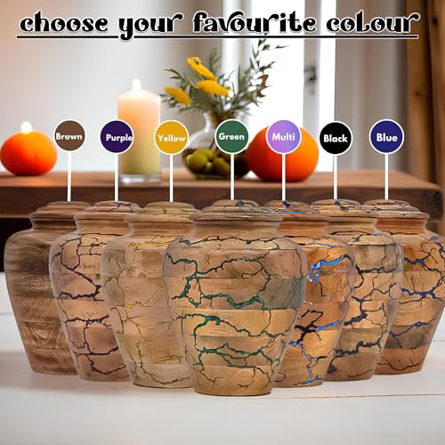 Wooden Cremation Urn for Adult Human Ashes – Handmade Mango Wood Funeral Urn with Green Epoxy Inlay – Large 225 Cu in Memorial Burial Urn Box with Velvet Bag (225 lbs) - size: Large (225 lbs)