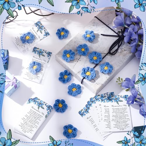 Giegxin 30 Sets Forget Me Not Gifts Bulk Crochet Flowers with Cards Remember Me Funeral Memorial Favor Loss of Loved One Celebration of Life Miscarriage Bereavement Grief Sympathy for Mother Women