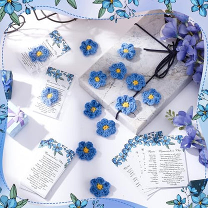 Giegxin 30 Sets Forget Me Not Gifts Bulk Crochet Flowers with Cards Remember Me Funeral Memorial Favor Loss of Loved One Celebration of Life Miscarriage Bereavement Grief Sympathy for Mother Women