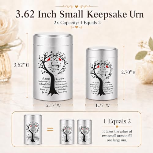 Set of 2 Small Urns for Human Ashes Keepsake, 3.62 Inch Mini Cremation Urns for Human Ashes, Memorial Funeral Sharing Keepsake Urns Set with Two Cardinal Birds, Silver