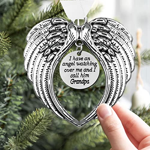 Christmas Memorial Hanging Ornaments Angel Wings, Memorial Gifts for Loss of Grandfather I Have a Angel Watching Over Me I Calll Him Grandpa Sympathy Gifts for Loss of Loved One in Heaven - color: Grandpa