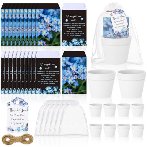 Ctosree 50 Sets Forget Me Not Seeds Packets Funeral Favors Celebration of Life with Flowerpot Thank You Tags Organza Bags for Funeral Memorial Loss of Loved One(Seeds Not Include) - color: Forget Me Not