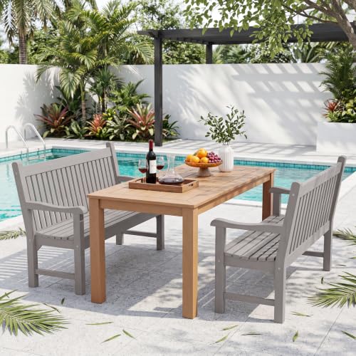 2-Person Outdoor Bench with 700 Lbs Weight Capacity, Grey | Poly Lumber Weatherproof Garden Bench Seating for Porch, Balcony and Park, All-Weather Patio Bench Furniture - color: Grey